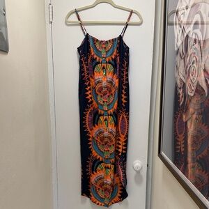Mara Hoffman Navy Maxi Dress with Orange & Teal Geometric Print